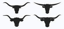 Bull Head Logo Icon Set. Bullhead Silhouette Long Horn Vector Template