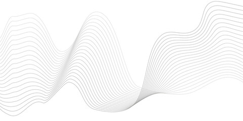 Undulate Grey Wave Swirl, frequency sound wave, twisted curve lines with blend effect. Technology, data science, geometric border pattern. Isolated on white background. Vector illustration.