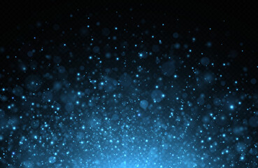 Wall Mural - Glowing background of sparkles particles. Luminous background of sun flares. Blue sparks glitter special light effect. 