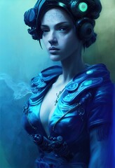 Wall Mural - portrait of a sci-fi cyberpunk girl. high-tech futuristic woman from the future. the concept of virt