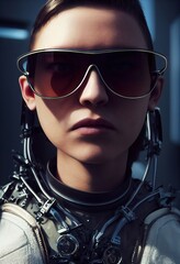 Wall Mural - portrait of a sci-fi cyberpunk girl. high-tech futuristic woman from the future. the concept of virt