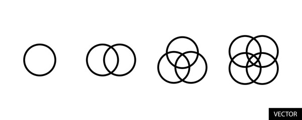 Fototapete - 1, 2, 3, 4 overlapping circles venn diagram vector icons in line style design for website, app, UI, isolated on white background. Editable stroke. Vector illustration.