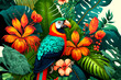 Tropical patterns with exotic jungle birds and vegetation with many colors
Generated ai