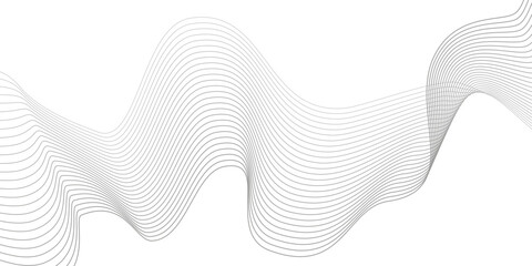 Undulate Grey Wave Swirl, frequency sound wave, twisted curve lines with blend effect. Technology, data science, geometric border pattern. Isolated on white background. Vector illustration.