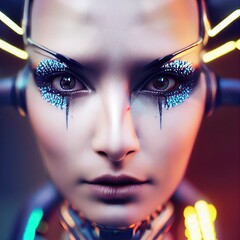 Wall Mural - portrait of a sci-fi cyberpunk girl. high-tech futuristic woman from the future. the concept of virt