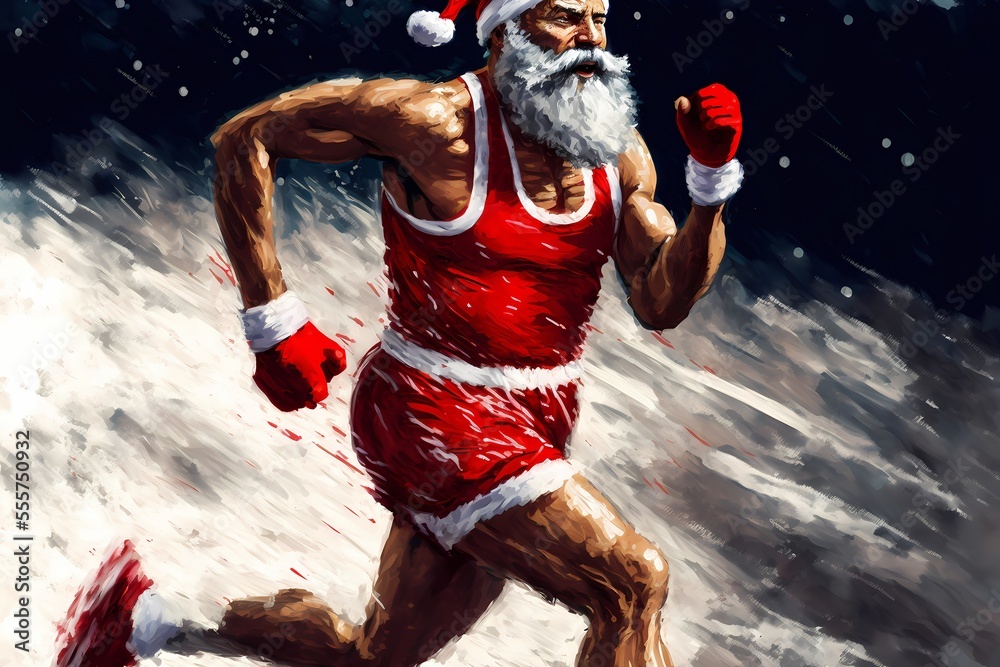 Stretch Santa Santa Claus exercises long-distance running before the holiday season ...