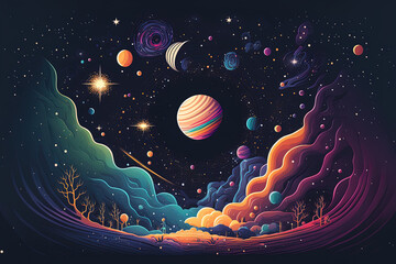 galaxy backdrop with a colorful flat design. generative ai