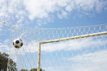 Soccer Ball In Goal, Cap Ferret, Gironde, Aquitaine, France