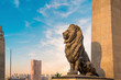 The massive statue of the lion decorates the Qasr El Nil bridge, connecting Cairo Downtown with Gezira Island in Cairo, Egypt