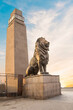 The massive statue of the lion decorates the Qasr El Nil bridge, connecting Cairo Downtown with Gezira Island in Cairo, Egypt
