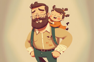 Poster - Enjoy your father today! Adorable image for a holiday banner, card, or poster. Funny picture of the father with the toddler perched on his shoulders. Generative AI