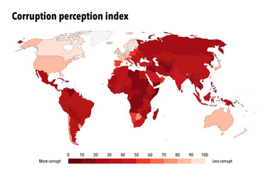 Corruption perception index for the different countries around the world