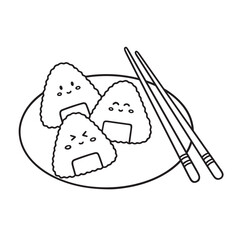 Wall Mural - Onigiri doodle. Japanese food in sketch style. Asian cuisine. Hand drawn vector illustration isolated on white background