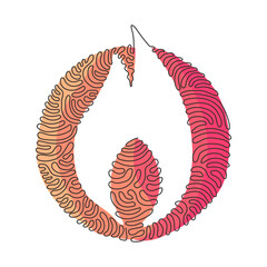 Poster - Continuous one line drawing fire flame emoji icon logo symbol. Lit symbol modern simple icon for website design mobile app, ui. Swirl curl circle background style. Single line draw vector illustration