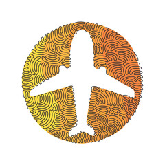 Poster - Single continuous line drawing plane icon airplane travel transportation. Outline figures icons for ui ux website mobile app. Swirl curl circle background style. One line design vector illustration