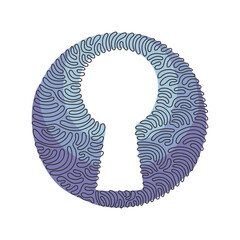 Poster - Single one line drawing keyhole outline icon isolated. Symbol, logo illustration for mobile concept, web design, games. Swirl curl circle background style. Modern continuous line draw graphic vector