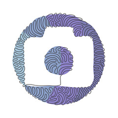 Poster - Single one line drawing camera linear icon, simple digital device flat design for app logo web website button ui ux interface. Swirl curl circle background style. Continuous line draw graphic vector
