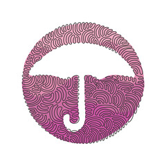 Poster - Single continuous line drawing umbrella icon. Summer or fall fashion accessory. Autumn weather forecast logo. Rain protection. Swirl curl circle background style. One line draw graphic design vector