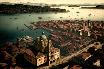 Poster - Aerial view of Casco Viejo and the Panama Canal as seen from Panama City. Generative AI