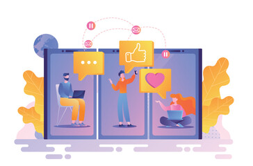 Poster - people and social networks. friendly correspondence and communication on internet. modern technologi