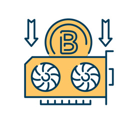 Poster - blockchain technology icon. gold coin with video card. gadgets and devices, part for computer. poste