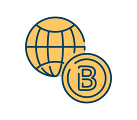 Poster - blockchain technology icon. golden coin on background of globe, international trade and transactions