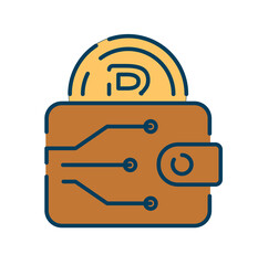 Poster - blockchain technology icon. wallet with gold coin with bitcoin icon. metaphor of crypto wallet, elec