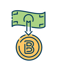 Poster - blockchain technology icon. golden coin with green banknote. sticker for social networks and messeng