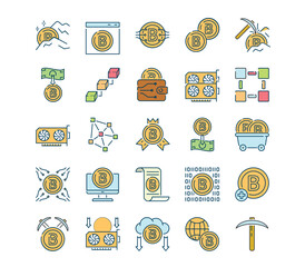 Poster - blockchain icons set. collection of minimalistic graphic elements for website. passive income and cr