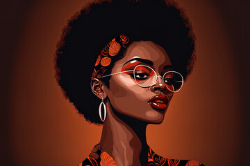 Poster -  artwork of a lovely young Afro American fashion model (Ideal for printing on fabric or paper, poster or wallpaper, house decoration). Generative AI