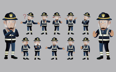 Wall Mural - Set of fireman with different emotion