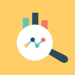 Poster - loupe with graphs icon. magnifying glass with curved arrow. poster or banner for website. infographi