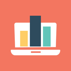 Poster - laptop with charts icon. work with statistics and information. modern technologies and digital world