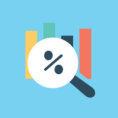 Poster - loupe with graphs icon. sticker for social networks and messengers. analytics and work with informat
