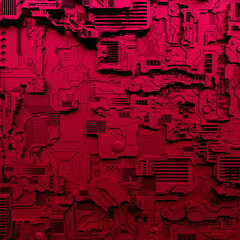 Poster - 3d illustration of a magenta realistic model of a robot or black cyber armor. Close-up equipment for mining crypto-bitcoin; ether. Video cards; motherboards