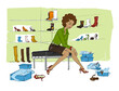 © Designpics - Illustration of Woman Trying on Shoes in Shoe Store