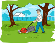 Illustration Of Man Mowing The Lawn