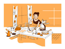 Illustration Of Woman Preparing For Dinner