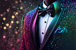 Colorful Party Tuxedo 3D Render with multicolored sequins, glitter and confetti, New Year black tie formal Generative AI