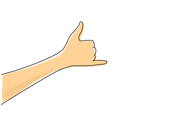 Poster - Single one line drawing hand making hang lose sign. Hawaiian hand sign or symbol. Communication with hand gestures. Nonverbal signs or symbols. Continuous line draw design graphic vector illustration