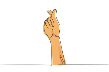Poster - Single one line drawing Korean heart sign. Finger love symbol. I love you hand gesture. Self love. Korean heart design. Love with hand gestures. Continuous line draw design graphic vector illustration