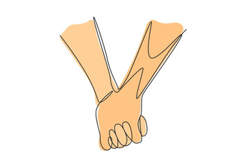 Poster - Continuous one line drawing two hands holding each other. Sign or symbol of love, relationship, couple, marriage. Communication with hand gestures. Single line draw design vector graphic illustration