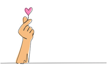 Poster - Single continuous line drawing Korean heart sign. Finger love symbol. I love you hand gesture. Self love. Korean heart design. Love with hand gestures. One line draw graphic design vector illustration