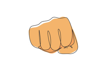 Poster - Continuous one line drawing punch fist hand gesture. Sign or symbol of power, hitting, attack, force. Communication with hand gestures. Nonverbal signs. Single line design vector graphic illustration