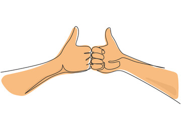 Poster - Continuous one line drawing hand showing thumbs up gesture. Agreement sign or symbol. Approval of collaboration. Successful business sign concept. Single line draw design vector graphic illustration