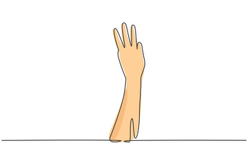 Poster - Single one line drawing third place symbol. Number three hand count. Learn to count numbers. Concept of education for children. Nonverbal signs. Continuous line draw design graphic vector illustration