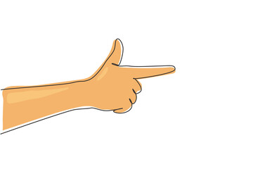 Poster - Single one line drawing hand making gun gesture. Hand shot or weapon sign or symbol. Nonverbal or touching hand symbol. Hand variation shape concept. Continuous line design graphic vector illustration