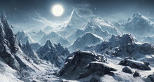 Snow Covered Mountains With Moon