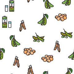 Canvas Print - soy bean food pea green vector seamless pattern thin line illustration