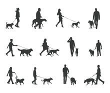 Walk With Dog Silhouettes, People Walking With Dog Silhouettes